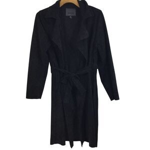 Blank NYC Faux Suede Open Front Longline Trench Coat Fall Winter Gray Size Large